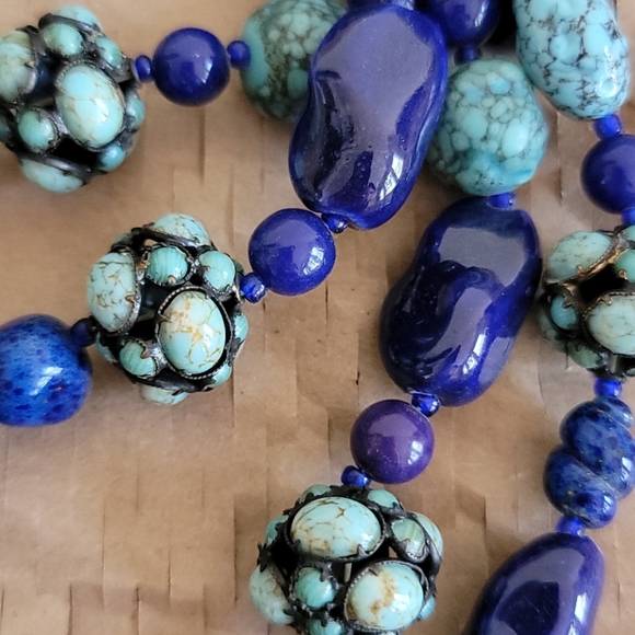 Vintage Blue and Turquoise 4 strand necklace - Picture 2 of 6